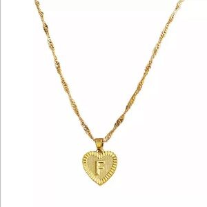 Gold Heart Initial Letter Necklace Charm Minimal F